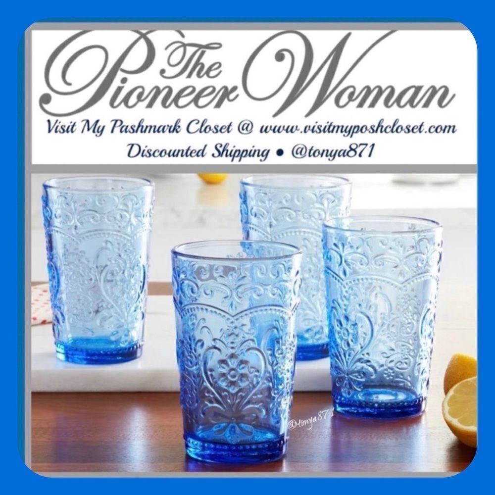 🦋 New Pioneer Woman Amelia 4-Piece 14.7-Ounce Goblet Set, Blue